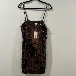 Brown Sequin Mini Dress - Size M (Brand New with Tags)